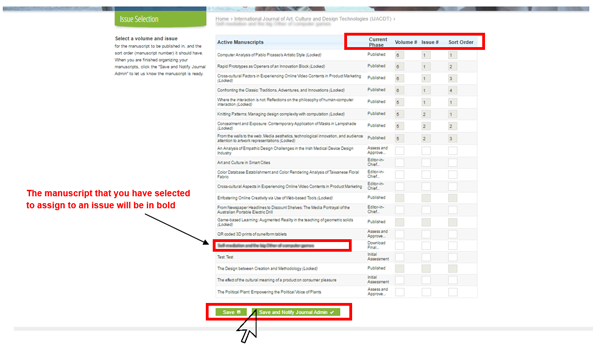 Issue Selection Page